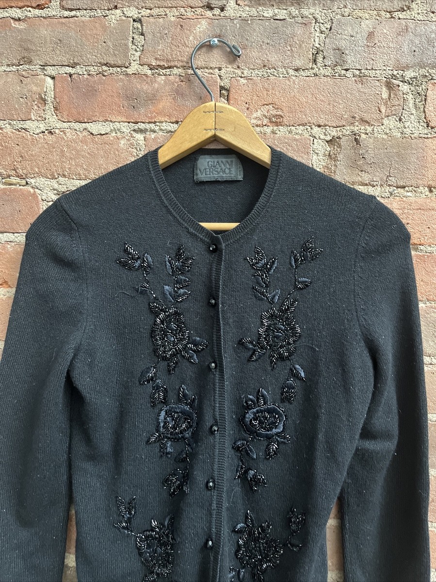 Vintage Gianni Versace Womens Embroidered Cardigan Sweater Vintage Gianni Versace Womens Embroidered Cardigan Sweater