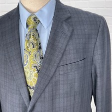 Stafford Blazer Men 44R Gray Black Plaid Travel Classic Fit Wool Blend Jacket