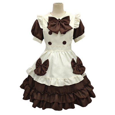 Lolita Mori Girls Cosplay Costume Bow Ruffles Maid Uniform Apron Dress Japanese