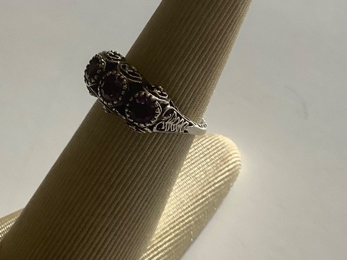 Sterling Silver (3) Purple Stone Design Ring Size 6.25 - Picture 3 of 7