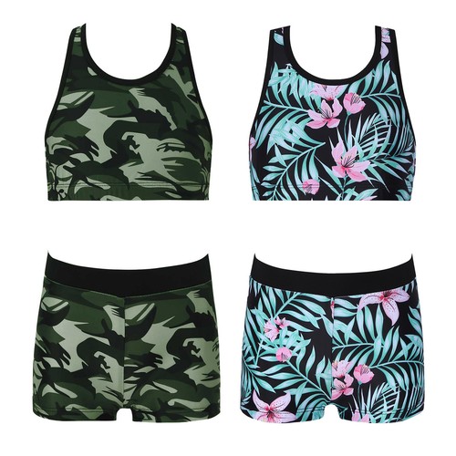 Kid Girls Swimsuit Printed Rash Guard Tankini Sport Crop Top + Swim Shorts Beach - Picture 7 of 60