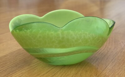 Vintage Murano Venezia Green Glass Freeform Bowl ~ Italian   Venetian Glass
