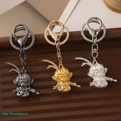 Luxury Monkey King Keychain Rhinestone Sun Wukong Key Ring Alloy Bag Charm