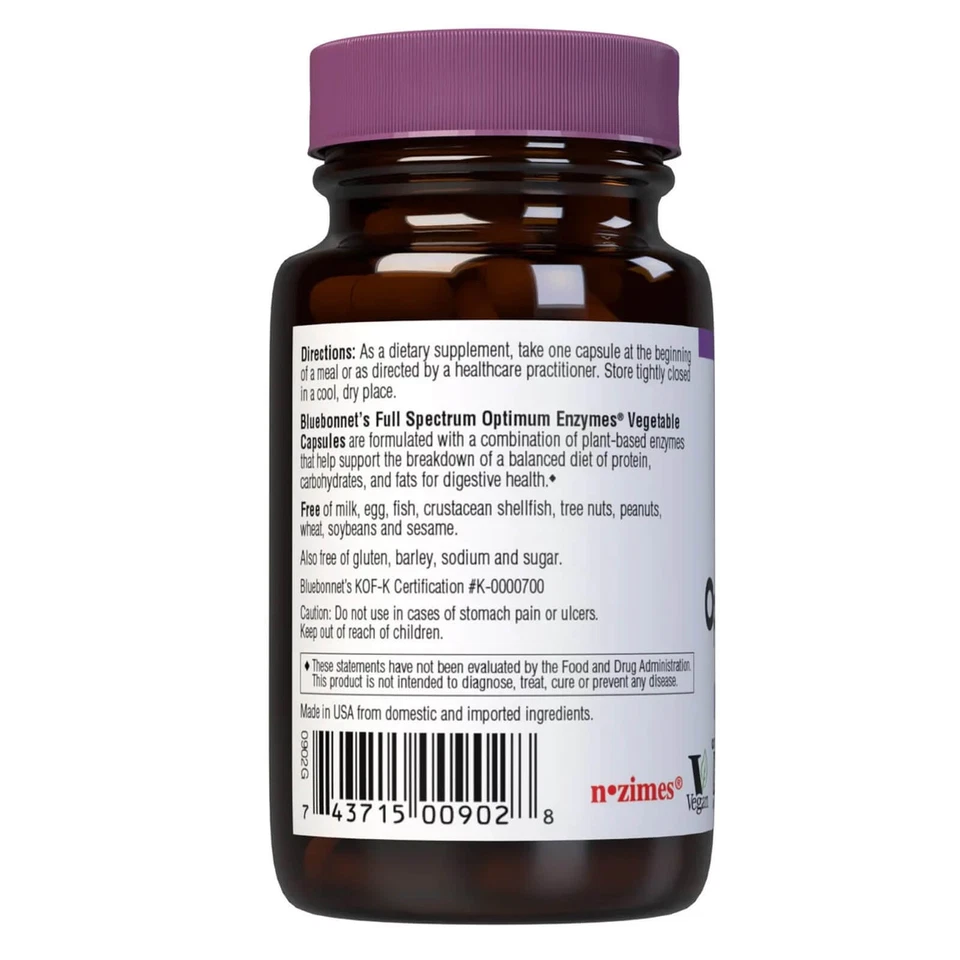 Bluebonnet Full Spectrum Optimum Enzymes 60 Vegetales, Apoyo digestivo Foto 3 de 4