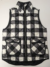 Woolrich Womens Vest Quilted Duck Down Size Medium Checkered Black Full Zip