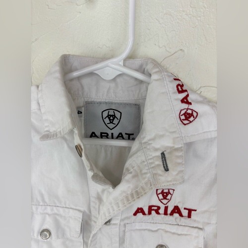 ARIAT Little Boys Pearl Snap Rodeo Button Up White Shirt Cowboy Western 4 - Picture 6 of 10