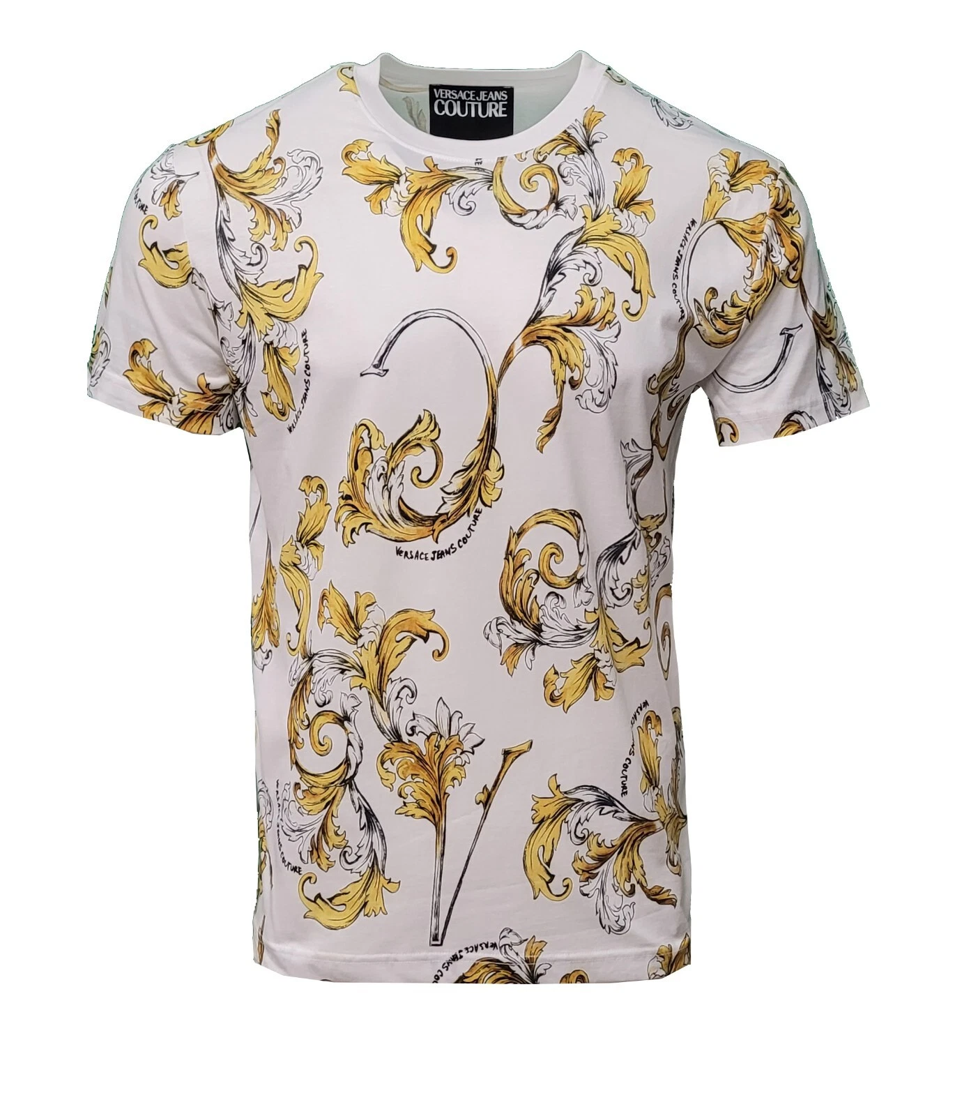 Versace Jeans Couture T-Shirt Baroque Men Barocco White Gold Top