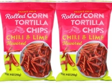 2 Packs Trader Joe's Rolled Corn Tortilla Chips Chili & Lime Flavored 9 oz Each
