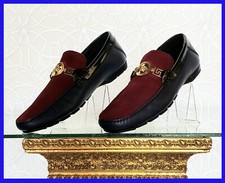 NEW VERSACE BLUE LEATHER/ RED SUEDE CITY LOAFER SHOES 39.5 - 6.5