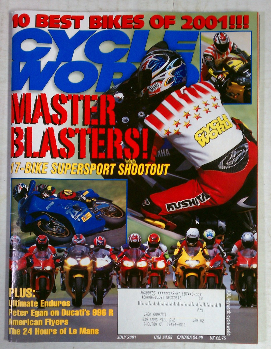CYCLE WORLD MAGAZINE BACK ISSUE HARLEY HONDA 2001 JULY GSXR ZX YZF