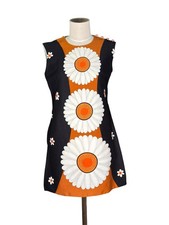 1960s Vintage Alice Polynesian Cotton Shift Mod Dress Large Daisy Floral Print