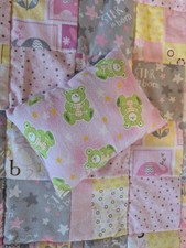 Handmade Patchwork Flannel Crib Quilt Pillow Set Teddy Bears Pink Gray