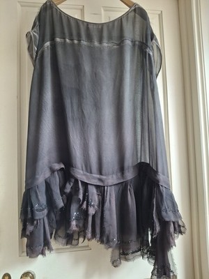 AllSaints Eider Dress UK10 12 14Silk Distress Ruffle Acid Dye Boho 2008 Oversize