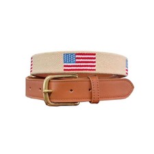 American Flag Needlepoint Belt Khaki Canvas Finished Belt