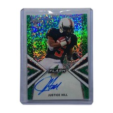 Leaf NFL Justice Hill 20/20 Green Silver White Card #BA-JH1 2019 Rookie. rookie card picture