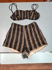 Vintage ROBBY LEN Two Piece Swimsuit 1960's Black Lace 