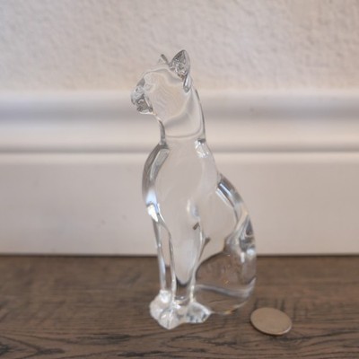 Signed Baccarat Crystal Figurines Cat Egyptian Clear - 6'' Inch !!!