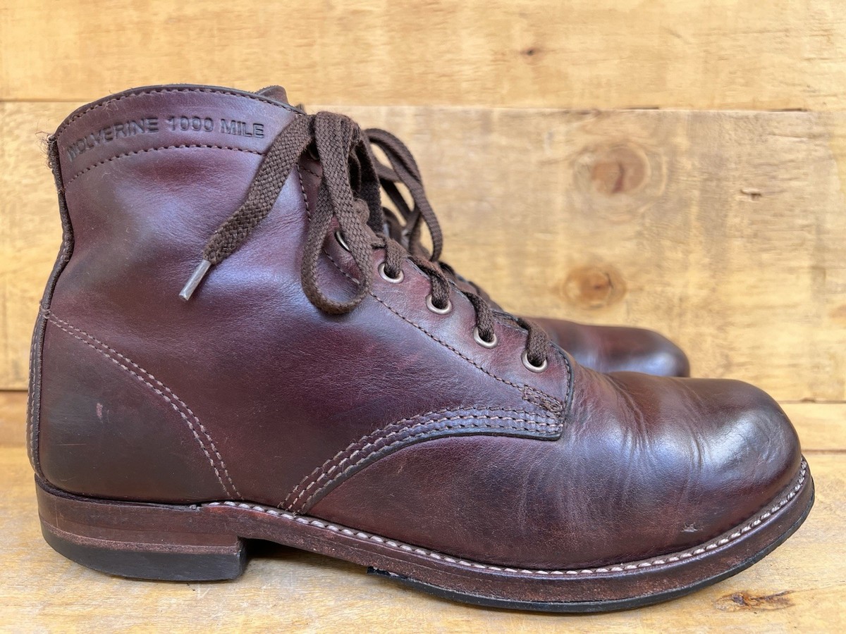 【美品】WOLVERINE 1000MILE BOOTS BROWN Wolverine 1000 Mile Plain Toe Brown Leather Boots Size US 7 D Made
