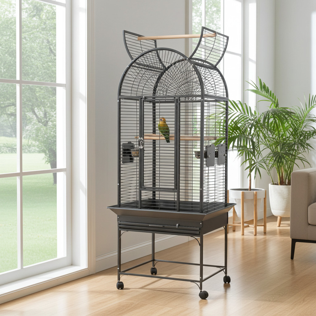 Victorian Crown Bird Cage for Budgies, Cockatiels & Small Parrots - 66x56x175cm