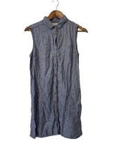 Women’s Adrienne Vittadini Linen Sleeveless Shirt Dress Blue Size M Beach Resort