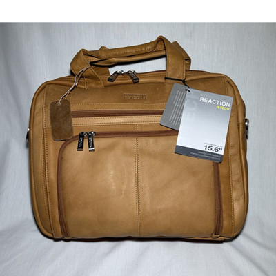 Kenneth Cole Reaction R-TECH Leather Laptop Briefcase Brown 15.6'' Partitions