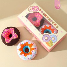   2 Pairs Colorful Donut Pattern Fashion Socks   Gift Style  