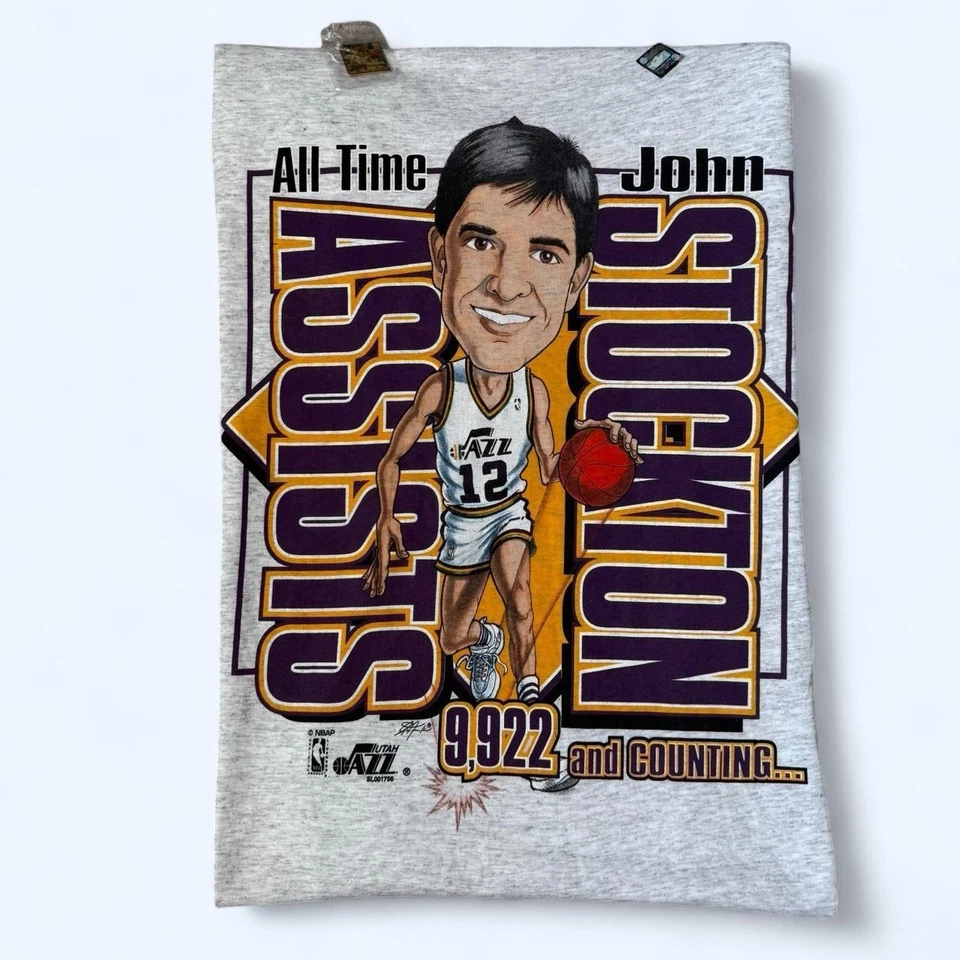 Camiseta Salem Sportswear John Stockton Utah Jazz Años 90 RARA De Colección Camiseta NBA GRIS Foto 2 de 4