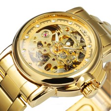 WINNER Luxury Skeleton Automatic Watch Women Gold Stainless Steel Luminous