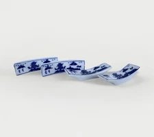 Set of 4 Blue And White Asian Chinese Pagoda Porcelain Chopstick Rest