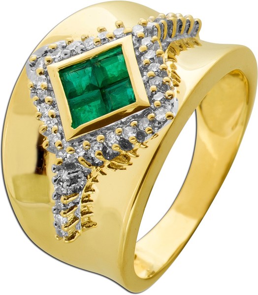 Smaragdring Gold 585 14K GrüNe Smaragde 0.8Ct Brillanten 0.36Ct-image