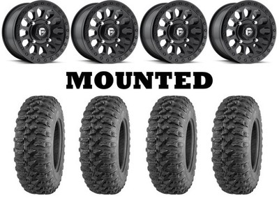 Kit 4 Quadboss QBT446 Tires 28x10-15 on Fuel Vector Matte Black D579 Wheels CAN