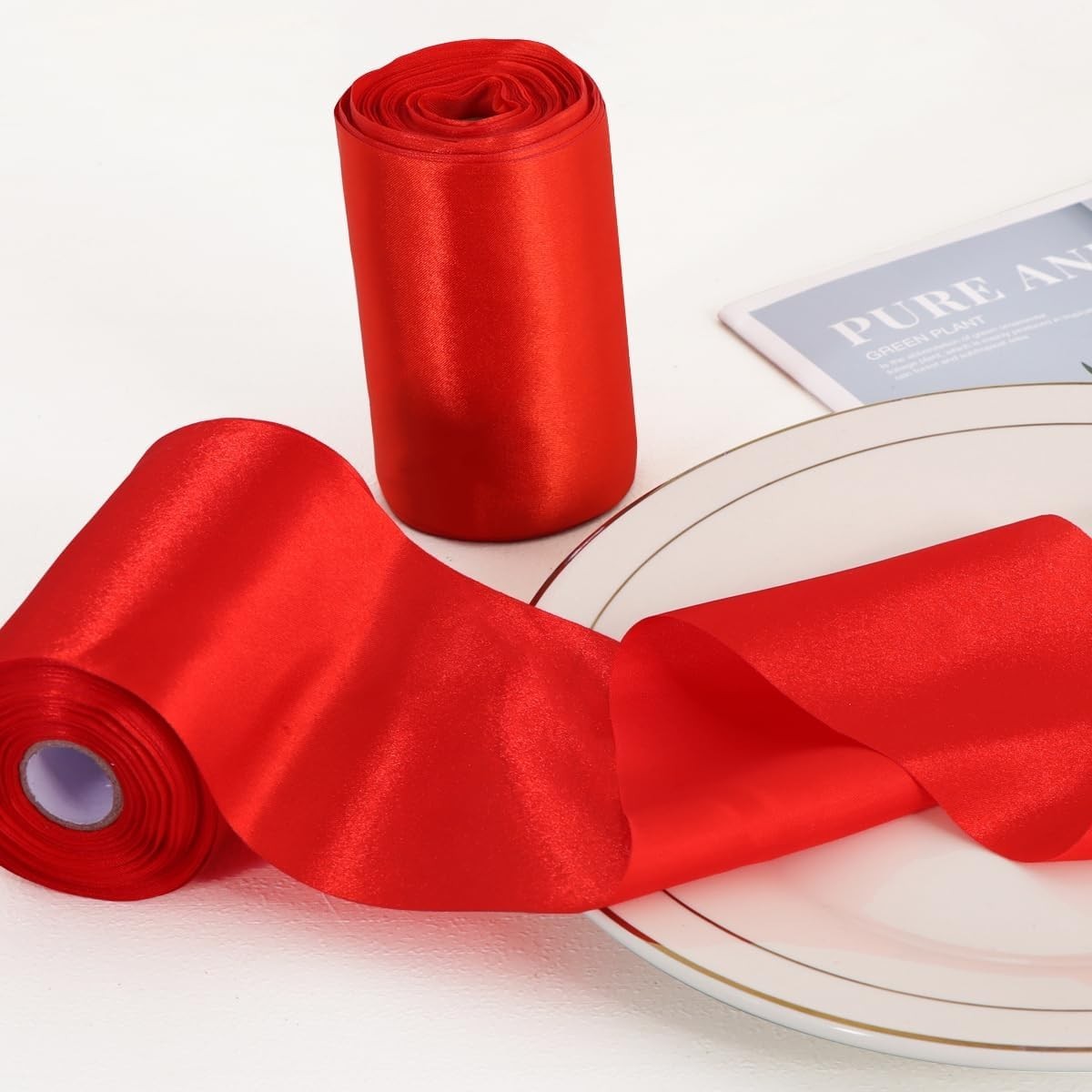 4 Inch x 22Yards Wide Red Satin Ribbon Solid Fabric Large Ribbon
