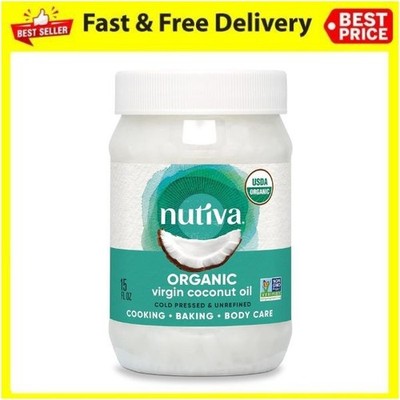 Nutiva Organic Virgin Coconut Oil 15oz Cold Pressed Unrefined Non GMO