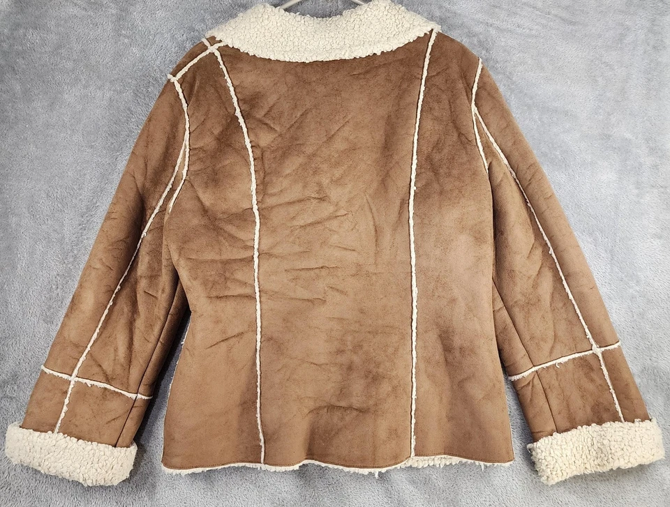Chaqueta Calvin Klein Mujer Grande Marrón Imitación Gamuza Sherpa Forrada Abrigo Chal Cuello Foto 2 de 4