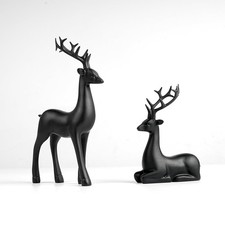 2 Pcs Christmas Reindeer Sculpture, Resin Deer Matte Black