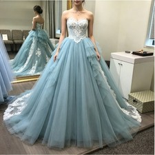 Blue Quinceanera Dresses Ball Gown Puffy Lace Applique Birthday Party Sweet 16