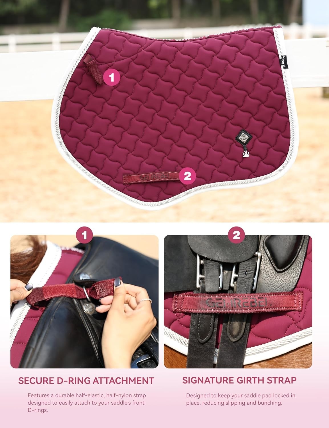 GemRebel Close Non-Slip English Horse Saddle Pad Moisture-Wicking Shock Absorb