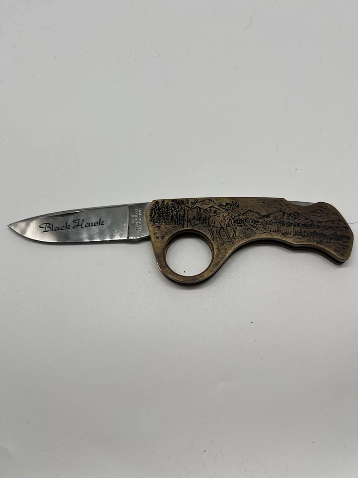 Navaja de bolsillo de latón Black Hawk SKBH 440 mango de latón macizo de acero inoxidable Foto 2 de 4