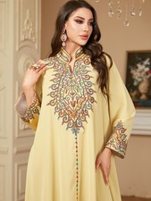 Ramadan Ethnic Long Sleeve Maxi Dress Abaya Muslim Women Kaftan Embroidery Gown