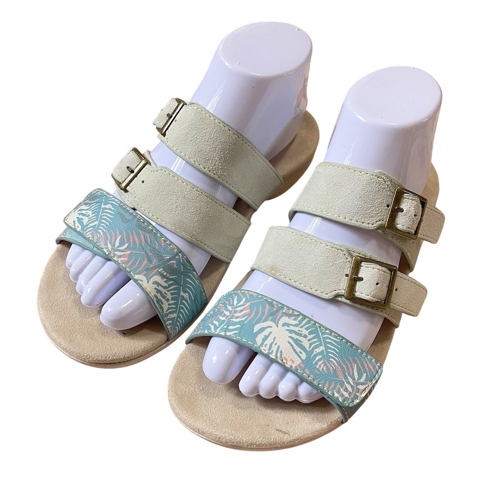 Spenco (Revitalign) Orchid Comfort Sandal Womens 7 Aqua Blue Sea Leather Beach