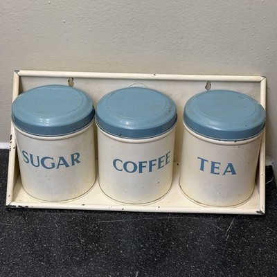 Tala Vintage Sugar Coffee Tea Canister Set w/ Tray Made in England MCM