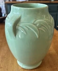 McCoy Ceramic Green Leaf Pattern Vase 7 in Glossy Decorative Art Pottery USA