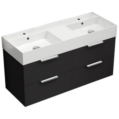 Nameeks Derin-4818-W-2 Derin 48'' Wall Mounted Double Basin Vanity - Black