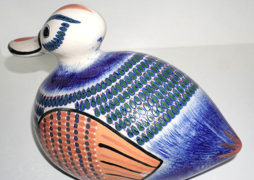 Tonala Pottery Hand-Painted Mexican Folk Art Duck "Flor de Tonalá" Pattern