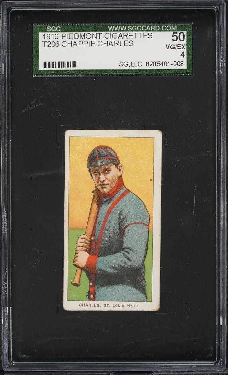 1909-11 T206 Chappie Charles St. Louis Cardinals PIEDMONT 350/25 SGC 4 VGEX