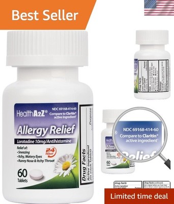 Loratadine 10mg Allergy Relief Tablets - Non-Drowsy, 24-Hour Formula (60 Count)