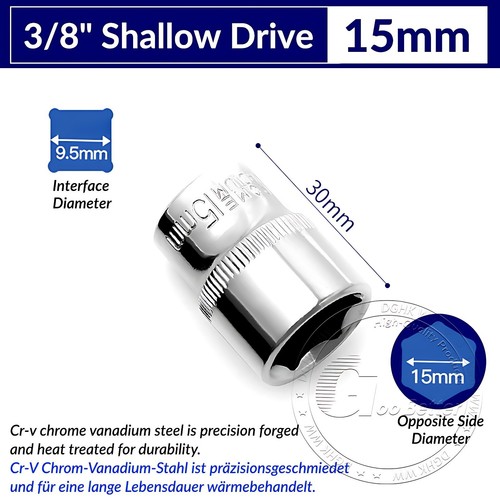 Chrome Plated 6 Point Sockets 3/8" Drive, Shallow or Deep Choose Size 6mm - 24mm - Afbeelding 15 van 47