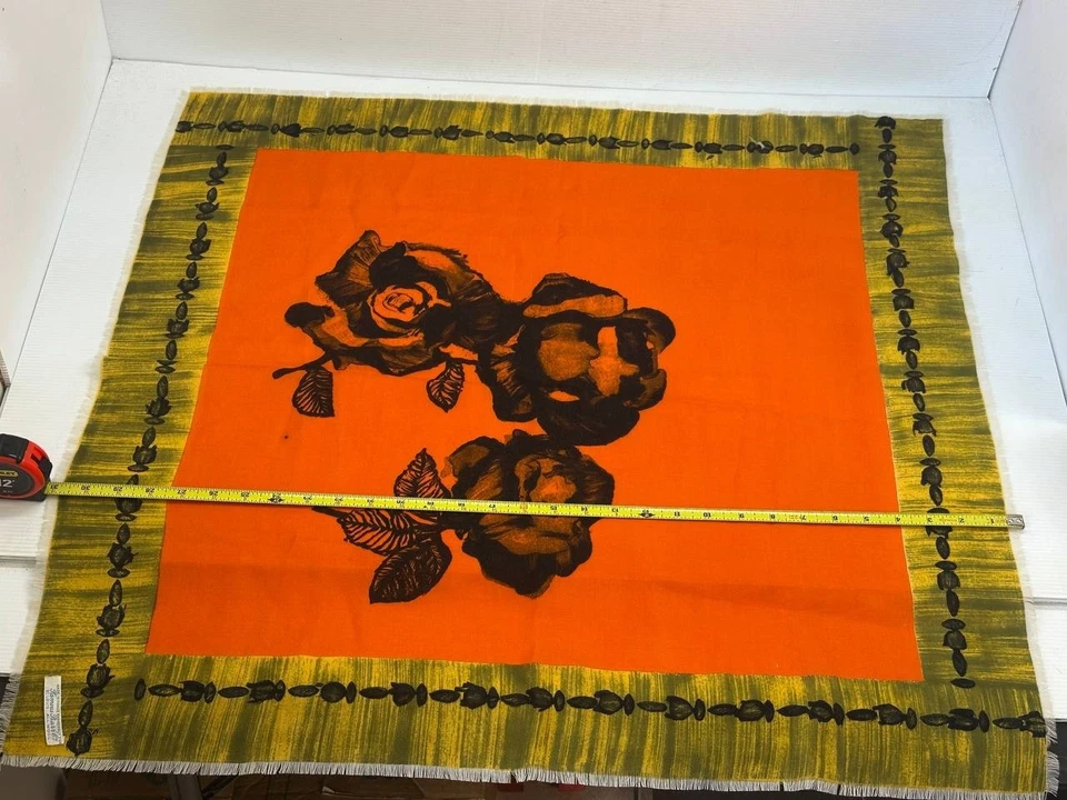 Cachecol de lã francês vintage famoso Barr Co St Louis floral laranja verde 34” quadrado - Imagem 2 de 3