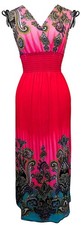 Multicolor Tropical Border Print Maxi Dress Fuchsia Small