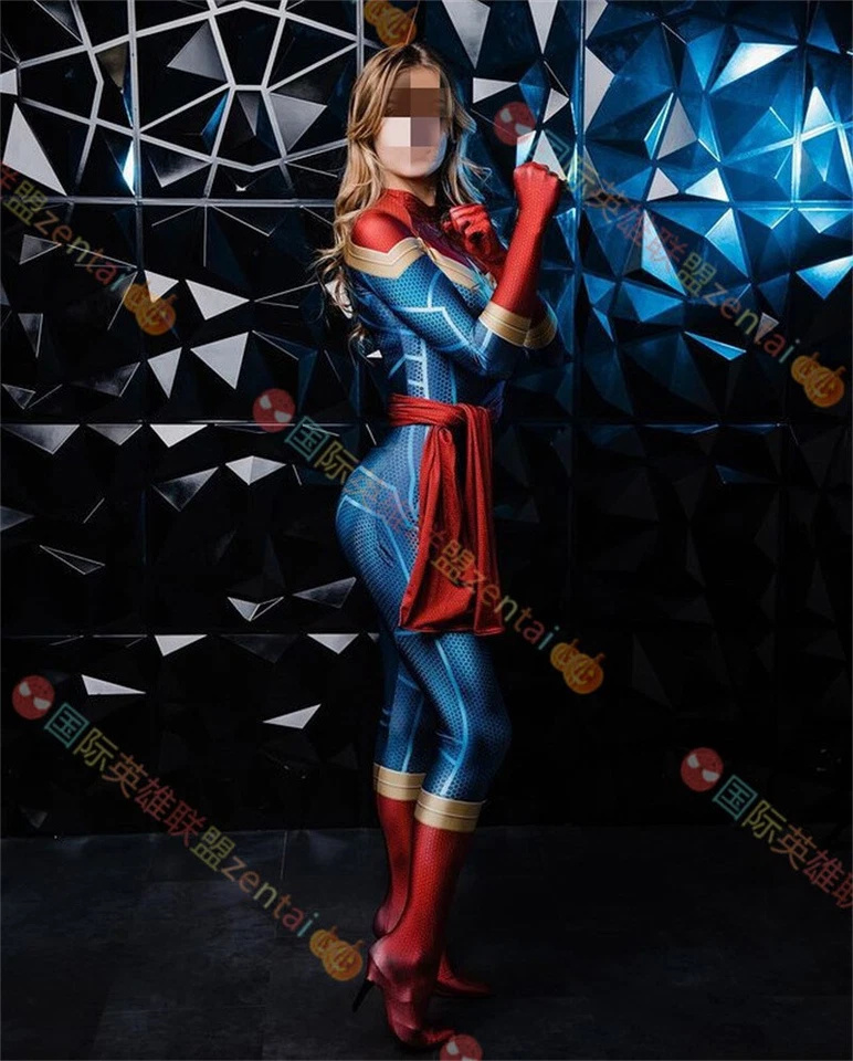 Adulto/Niños Capitana Marvel Disfraz Juegos con disfraces Mono Body Zentai Halloween Nuevo Foto 3 de 4